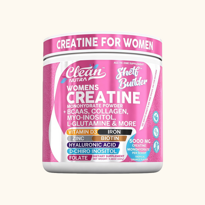 Creatine for Women | Creatine Monohydrate + BCAA Powder Myo-Inositol Collagen Biotin Hyaluronic Acid Folate L Glutamine Vitamin D3 Iron Zinc D-Chiro-Maca Digestion Shelf Builder by Clean Nutra